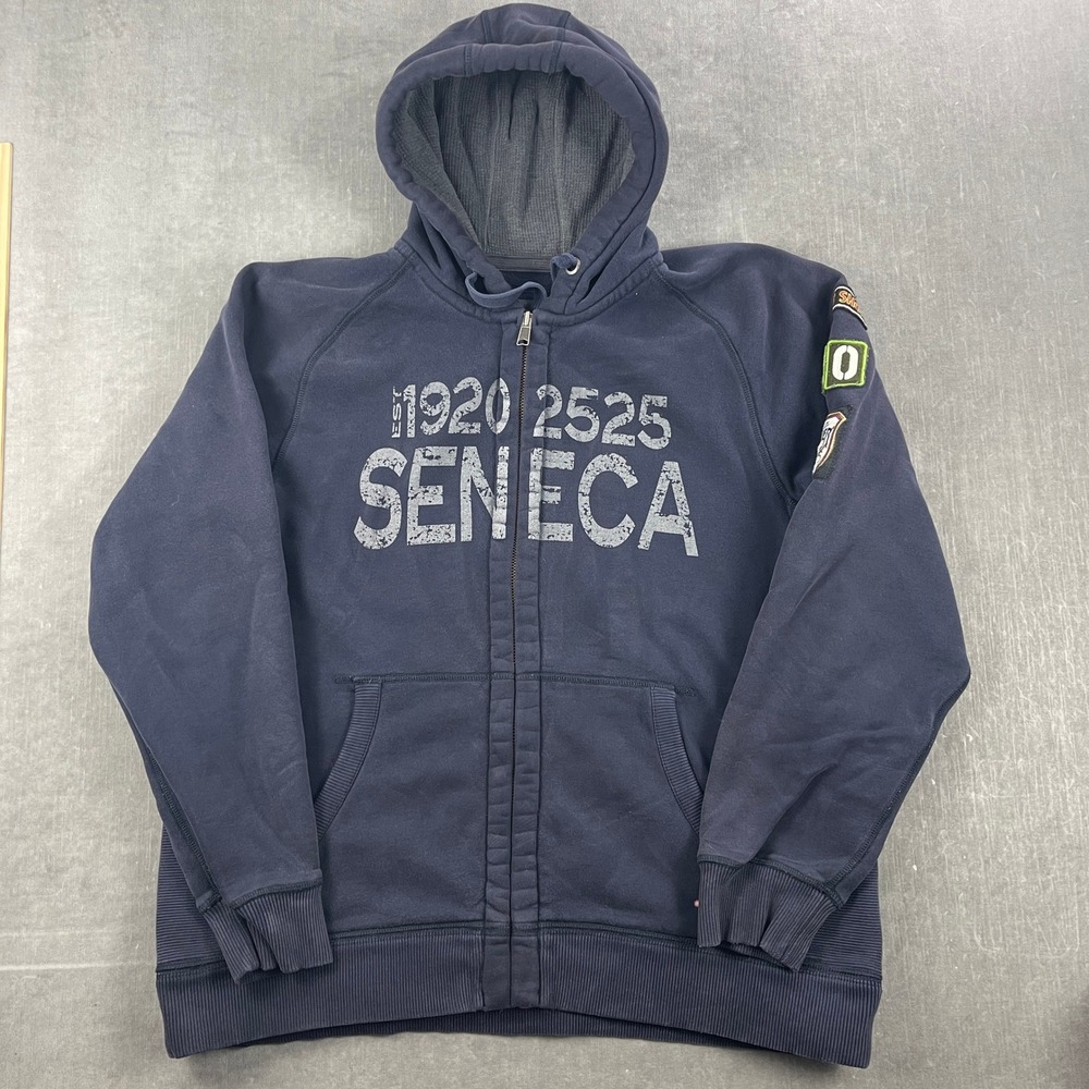 Eddie Bauer Men XL Navy Blue Seneca 2525 Full Zip Hoodie Sleeve‎ Patches